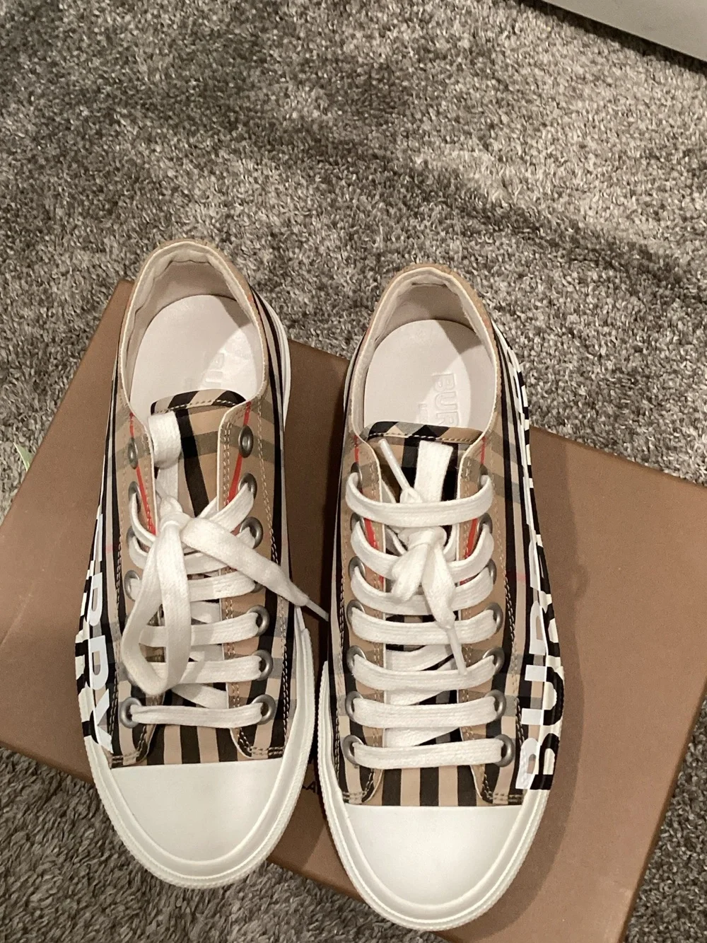 Burberry Tan Vintage Check Low-Top Sneakers with White Soles